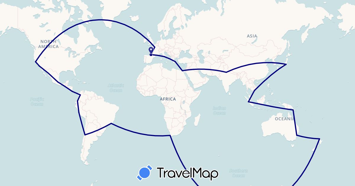 TravelMap itinerary: driving in Australia, Brazil, Chile, Colombia, Costa Rica, Ecuador, Egypt, France, Greece, Indonesia, India, Italy, Japan, Mexico, New Zealand, Peru, Papua New Guinea, United States, Vietnam, South Africa (Africa, Asia, Europe, North America, Oceania, South America)